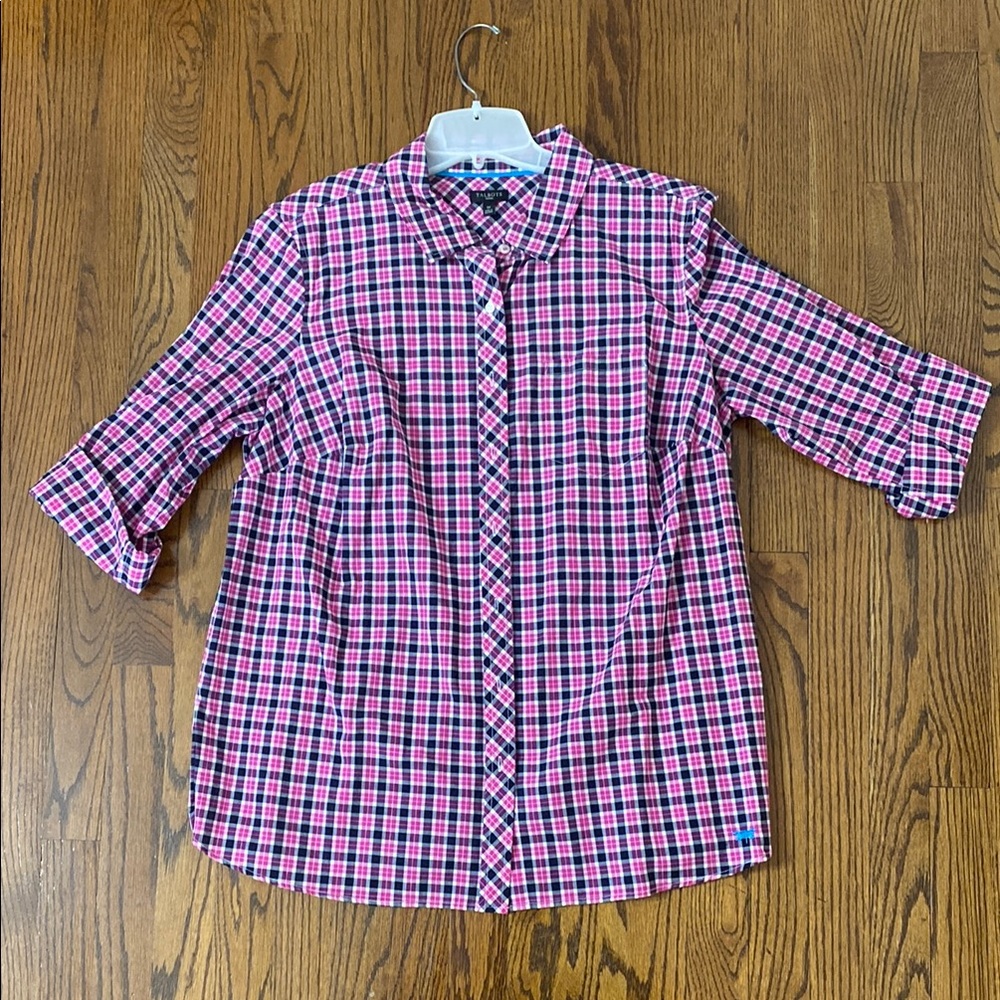 NWT Talbots Woman Pink and Black Plaid Button Down Shirt
